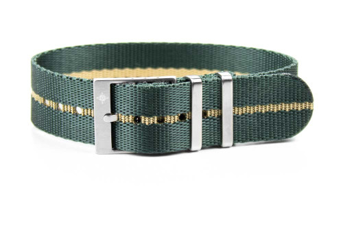 CNS Watch Bands Adjustable Single Pass Strap Adjustable Ridge Single Pass Strap British Racing Green and Beige
