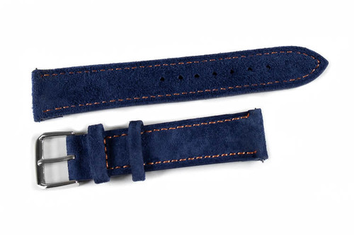 Kvarnsjö Leather Classic watch band Classic Suede Navy with orange stitching