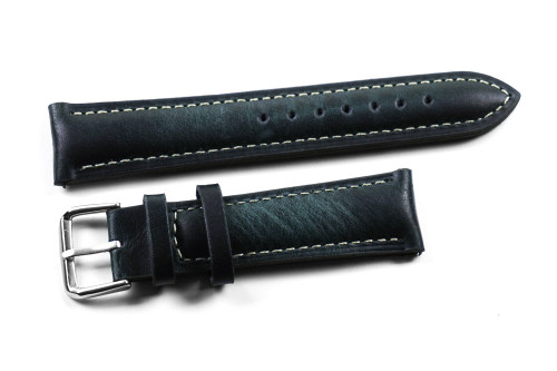 Kvarnsjö Leather Padded Classic watch band Padded Classic Dark Petrol with white stitching