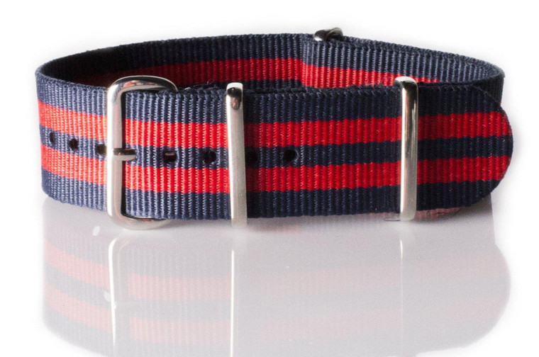 CNS Watch Bands Standard Strap 22 mm Standard Regimental Strap Blue and Red 5 stripe