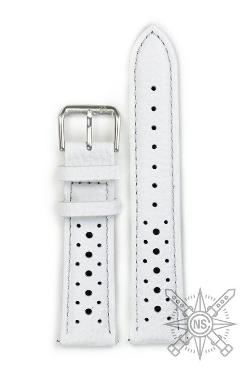 Monza white racing leather watch strap