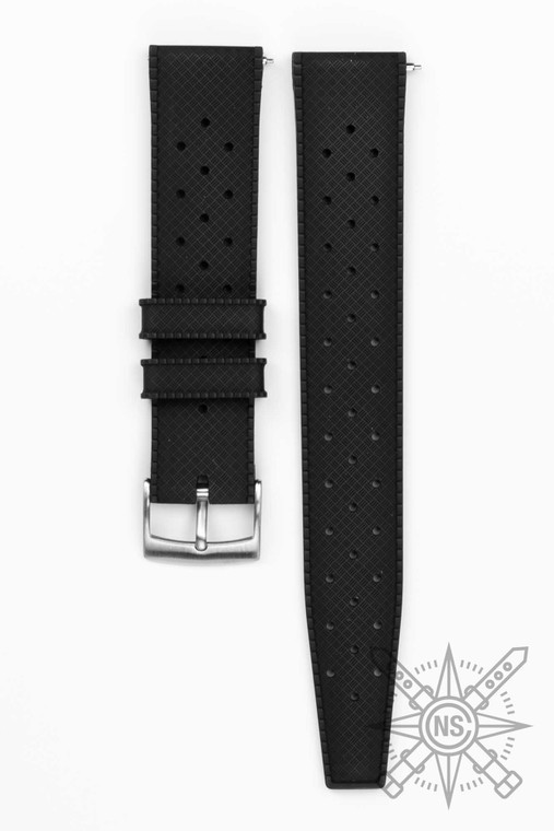 Black tropical style rubber watch strap