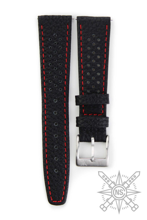Black racing watch band with red stitching
