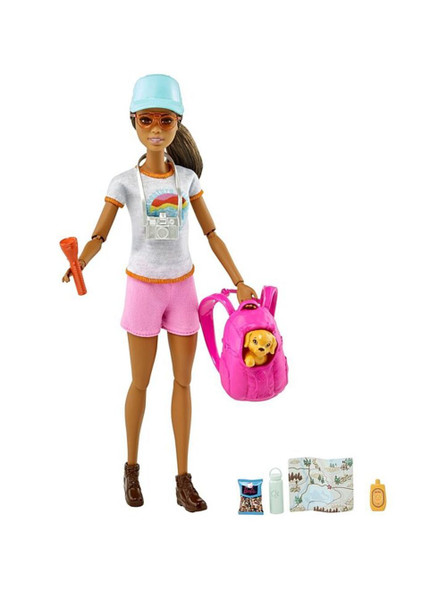 Barbie Hiking Doll Brunette with Puppy & 9 Accessories Including Backpack Pet Carrier
