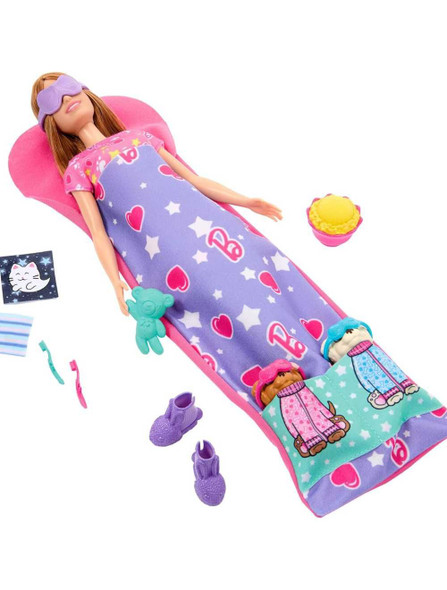 Barbie Fam Doll With Pets & Accessories Slumber Pet Paw-ty Playset