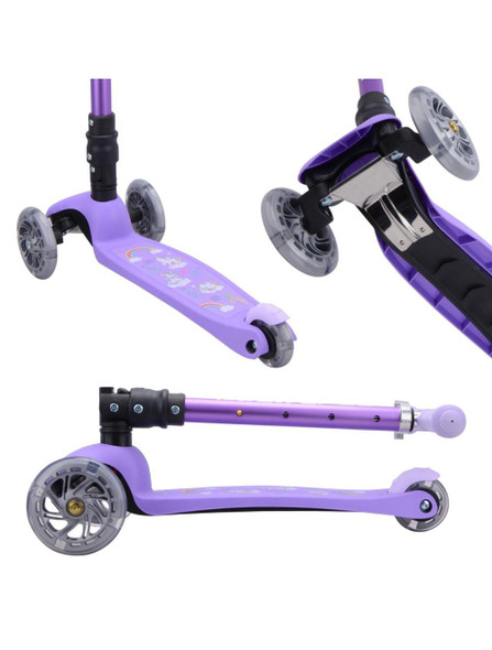 Bold Cube Purple Unicorn Teeny Fold 3 Wheel Scooter Flashing Wheels