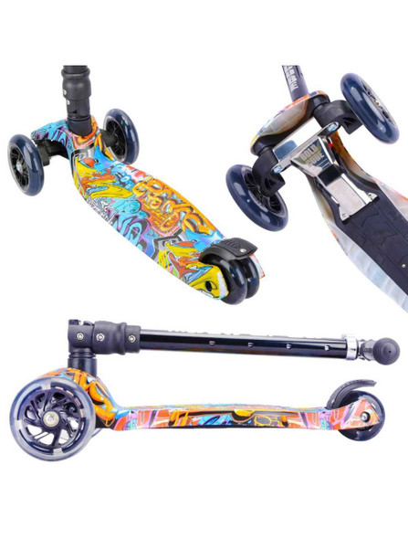 Bold Cube Foldable Street Graffiti Big 3 Wheel Scooter Flashing Wheels