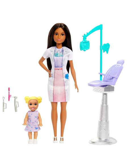 Barbie Career Nurturing Playset w/ Dentist Doll, 1 Kid Doll & Dental Accessories
