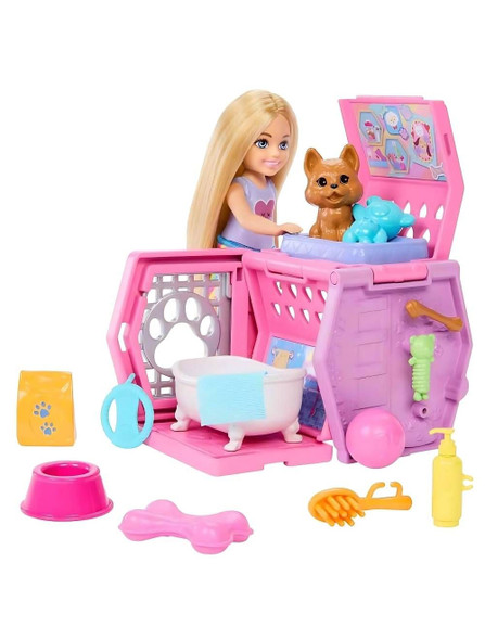 Barbie Family & Friends Chelsea Puppy Carrier Playset w/ Small Dog & Accessories