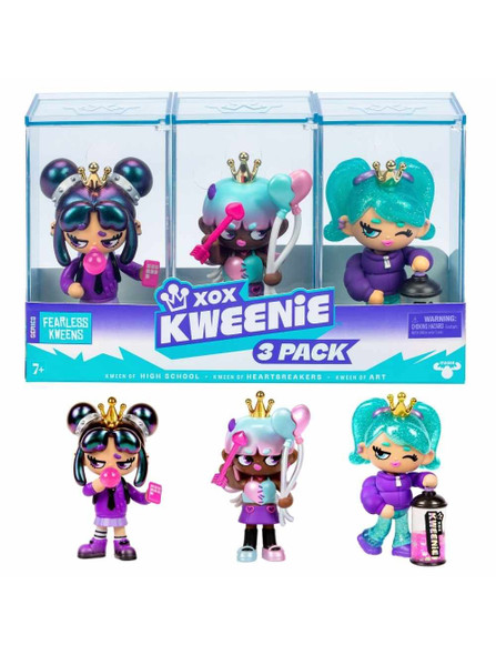 XOX Kweenie 3-Pack Fearless Kweens Series 4" Collectible Figure w/ Display Case 