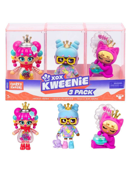 XOX Kweenie 3-Pack Quirky 4" Collectible Figure w/ Display Case