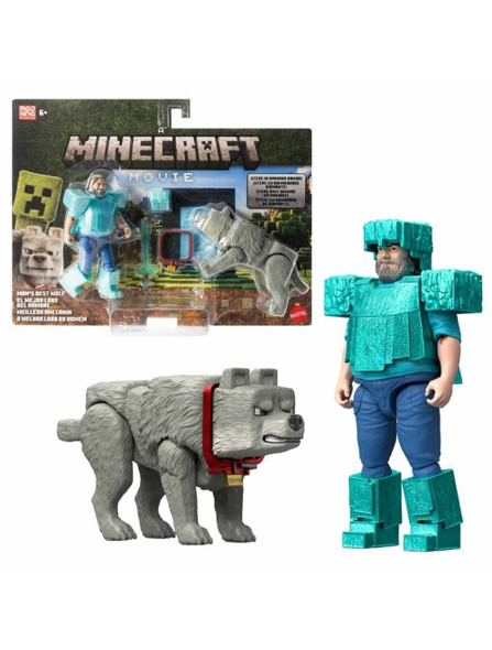Minecraft The Movie Steve and Wolf 4" 2-Pack Collectible Action Figure