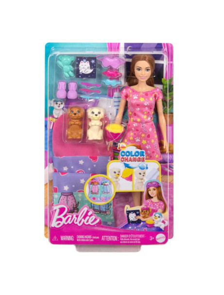 Barbie Fam Doll With Pets & Accessories Slumber Pet Paw-ty Playset