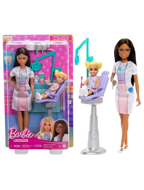 Barbie Career Nurturing Playset w/ Dentist Doll, 1 Kid Doll & Dental Accessories