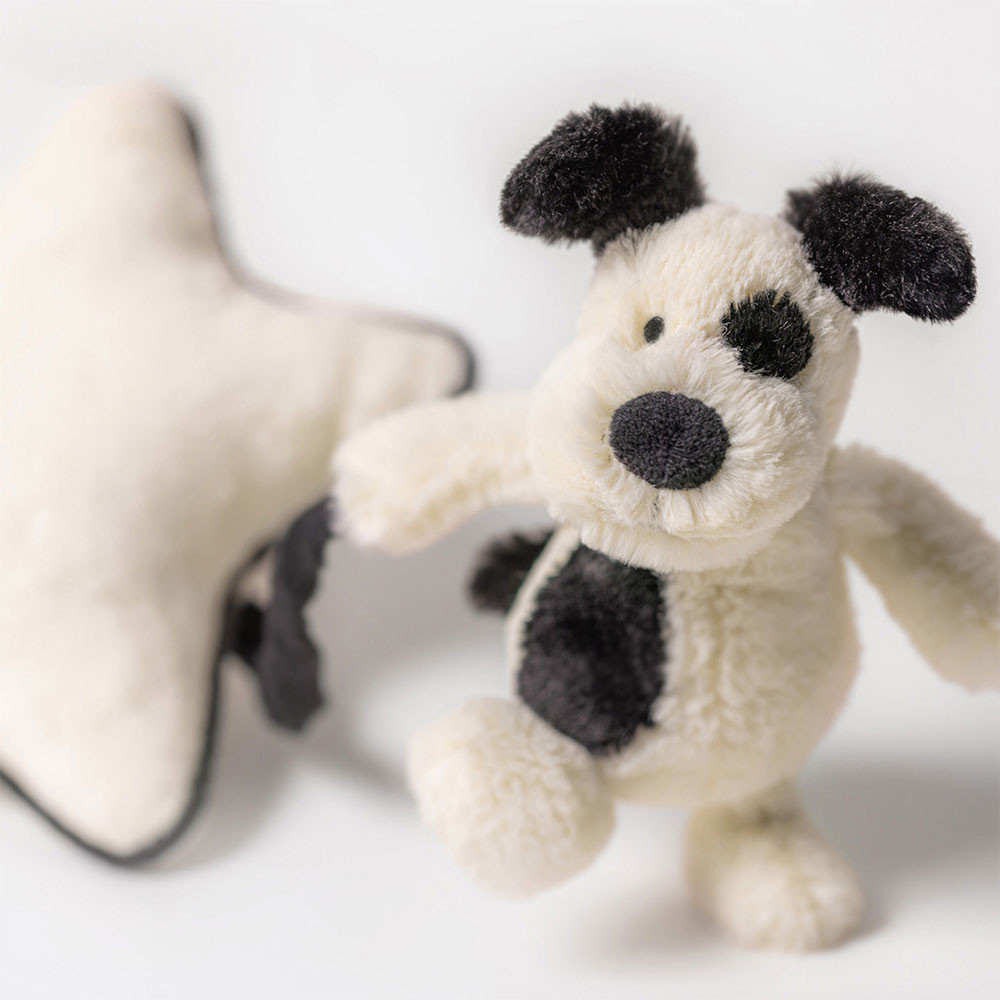 Bashful Black & Cream Puppy Musical Pull - Official Jellycat