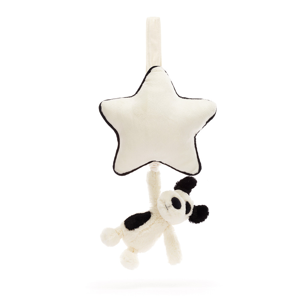 Bashful Black & Cream Puppy Musical Pull - Official Jellycat