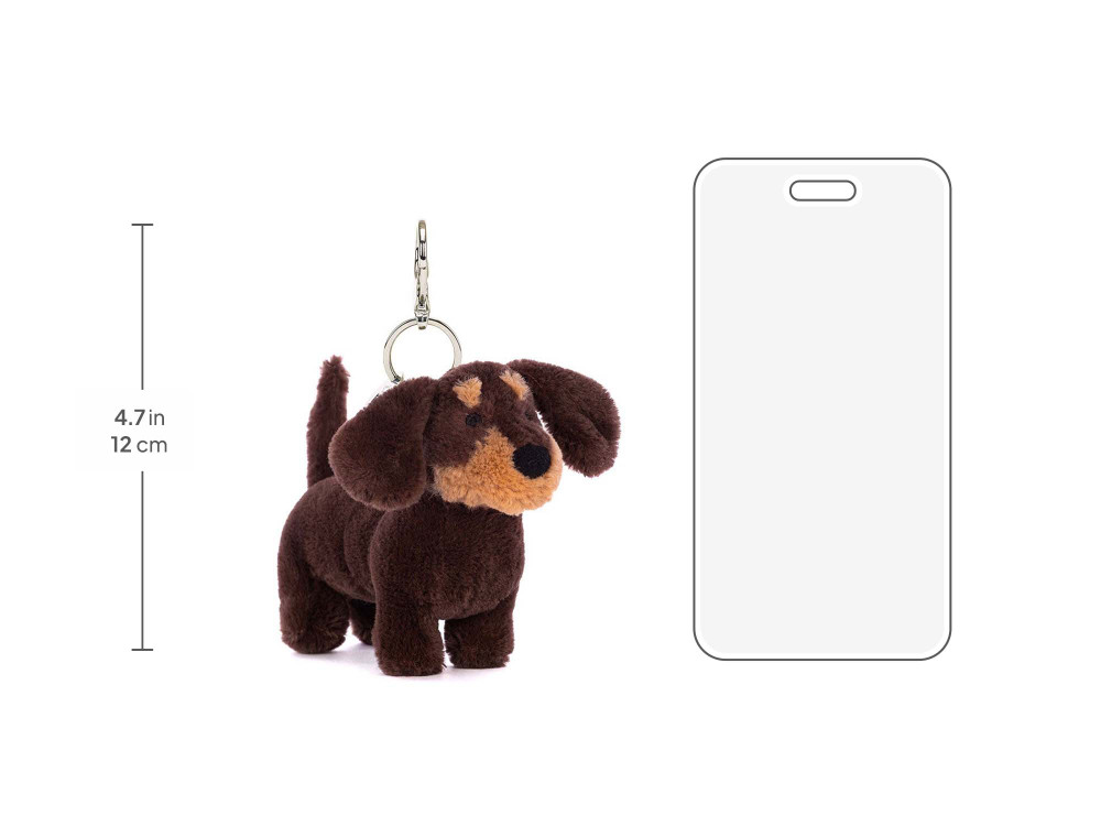 Otto Sausage Dog Bag Charm, size chart
