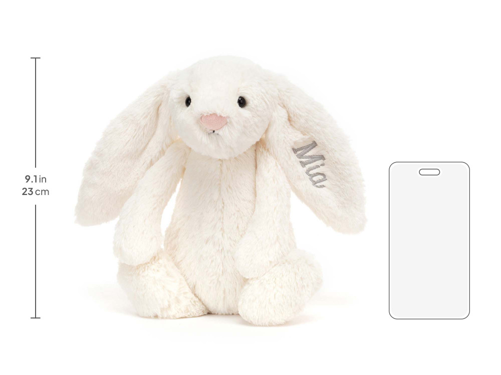 Personalized Bashful Cream Bunny Medium, size chart