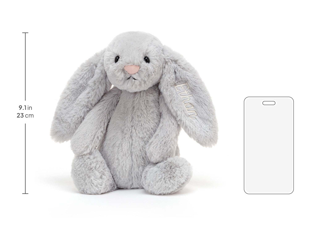 Personalized Bashful Silver Bunny Medium, size chart