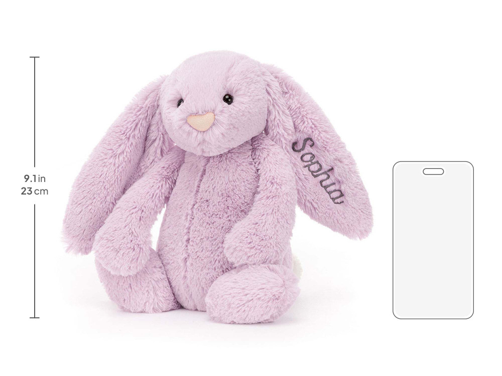 Personalized Bashful Lilac Bunny Medium, size chart