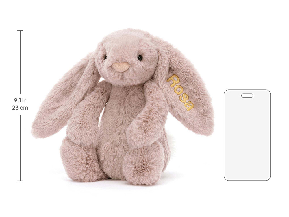 Personalized Bashful Luxe Bunny Rosa Medium, size chart