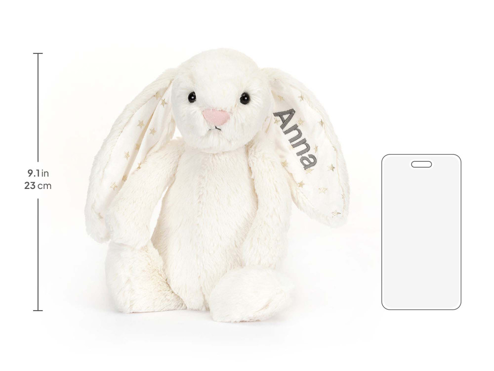 Personalized Bashful Twinkle Bunny Medium, size chart