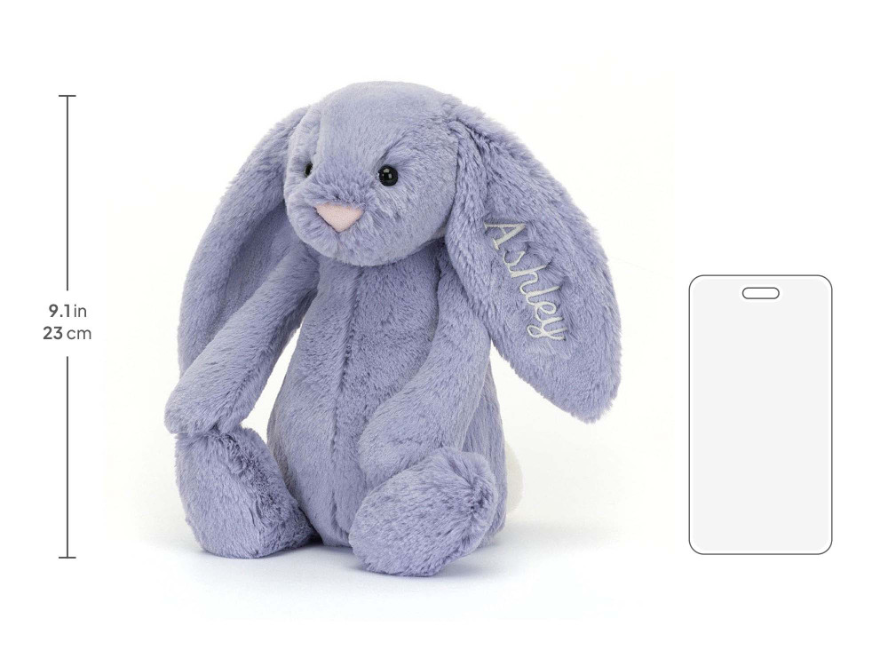 Personalized Bashful Viola Bunny Medium, size chart