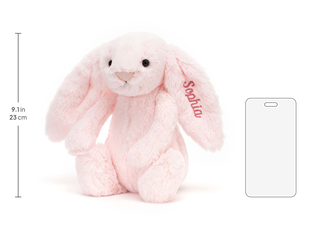 Personalized Bashful Pink Bunny Medium, size chart