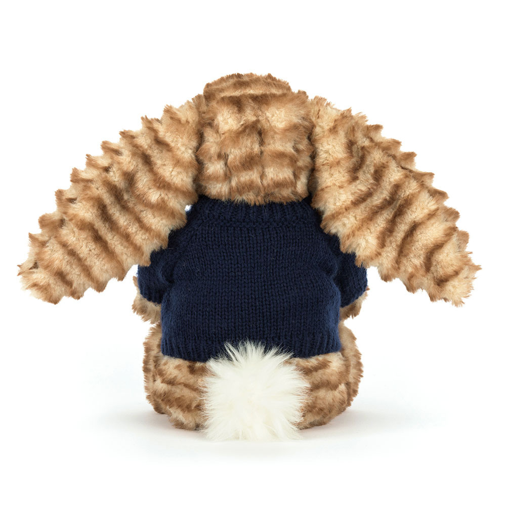 Bashful Luxe Bunny Juniper with Personalised Navy Jumper, View 4