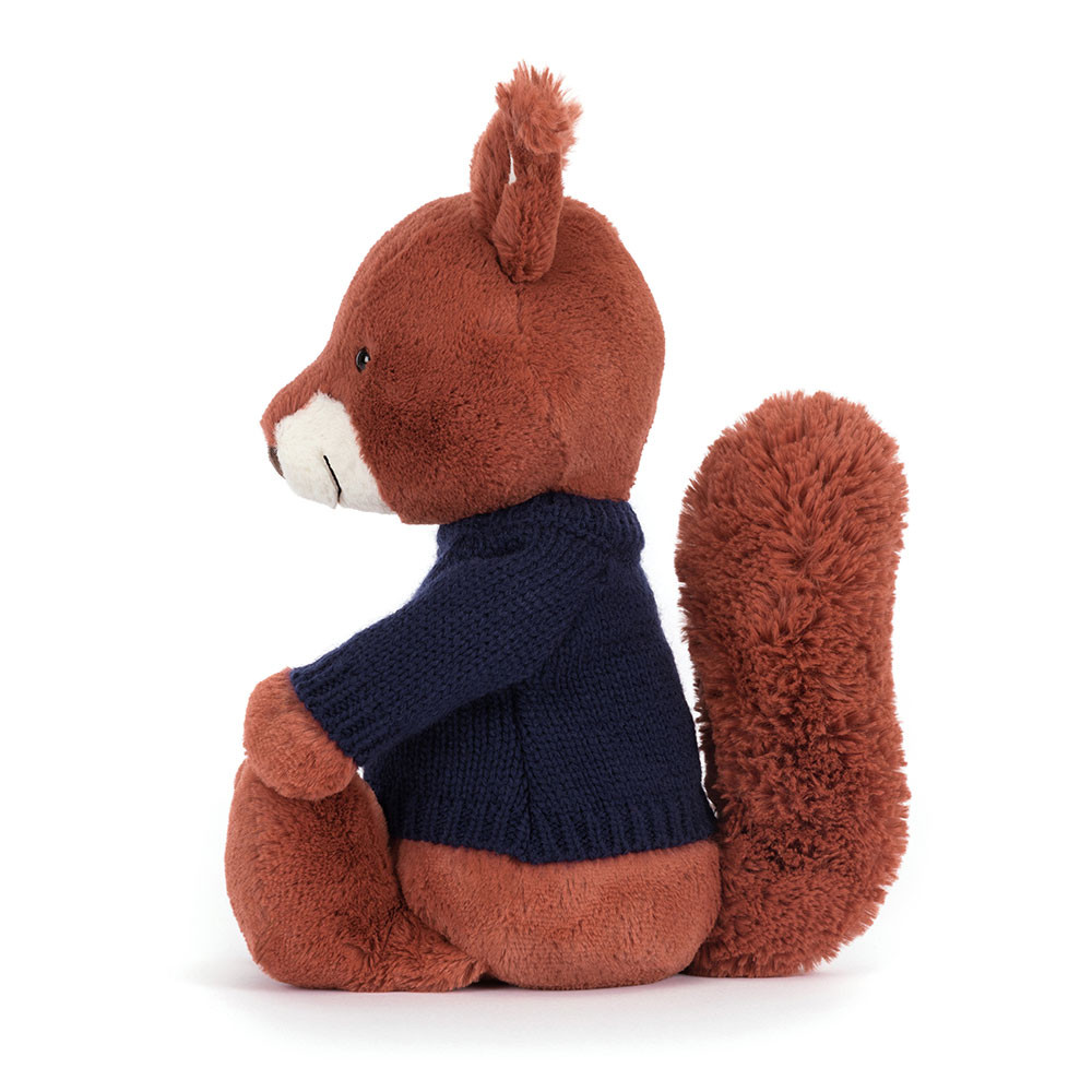 Bashful Squirrel with Personalised Navy Jumper - Official Jellycat