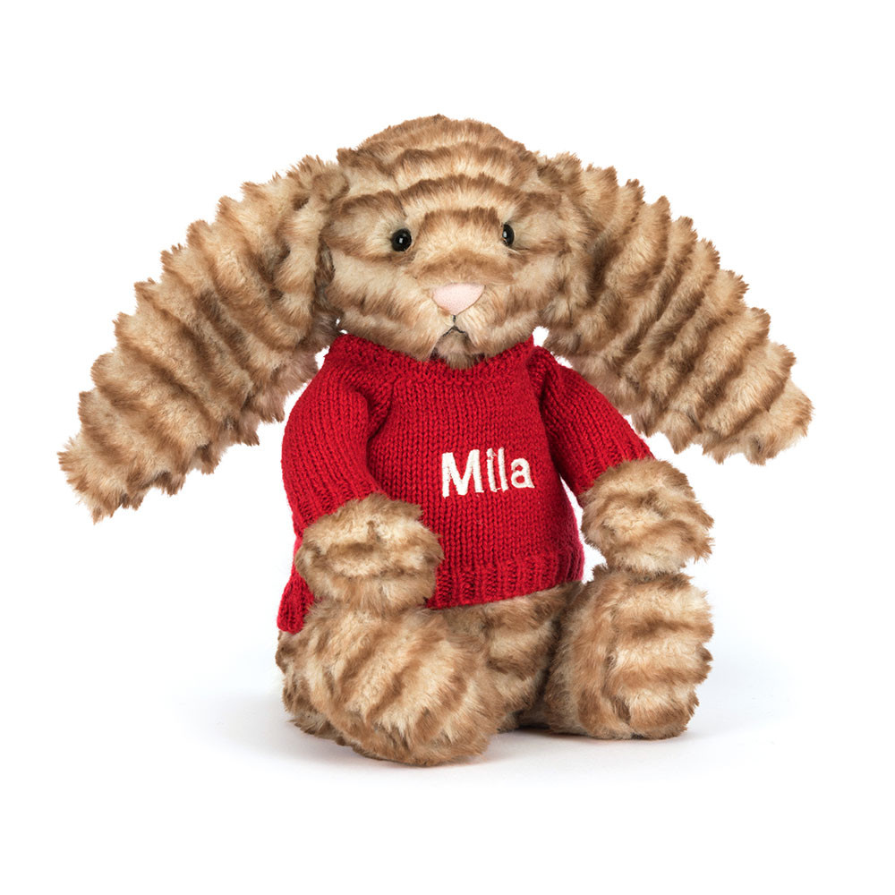 Bashful Luxe Bunny Juniper with Personalised Red Jumper, Main View