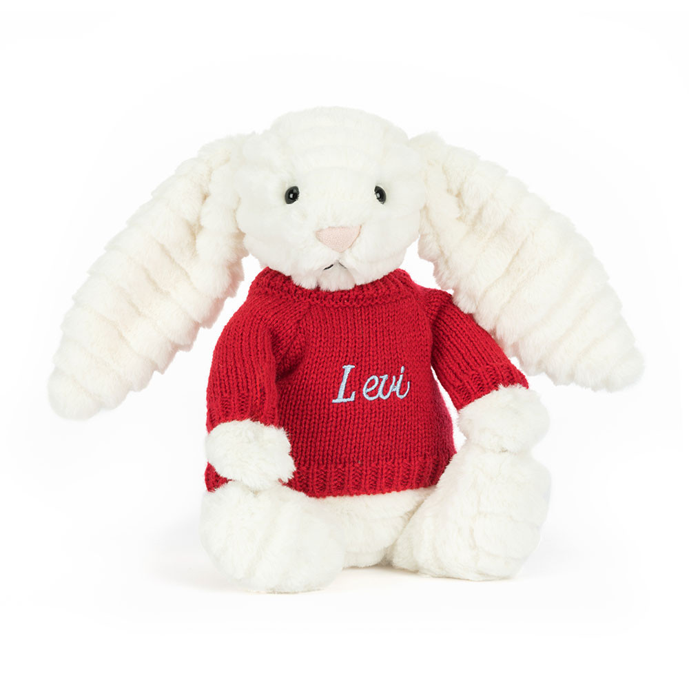 Bashful Luxe Bunny Nimbus with Personalised Red Jumper, Main View