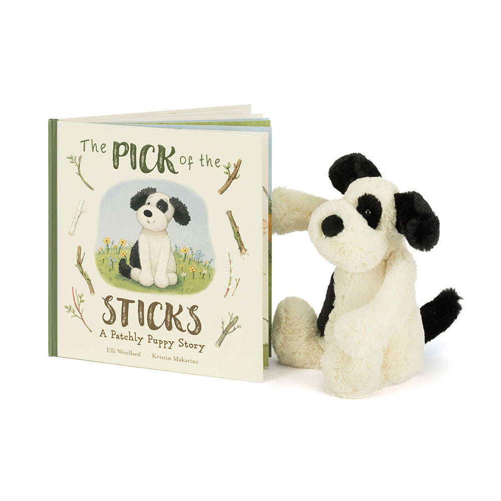 The Pick of the Sticks Book and Bashful Black & Cream Puppy Medium, Main View