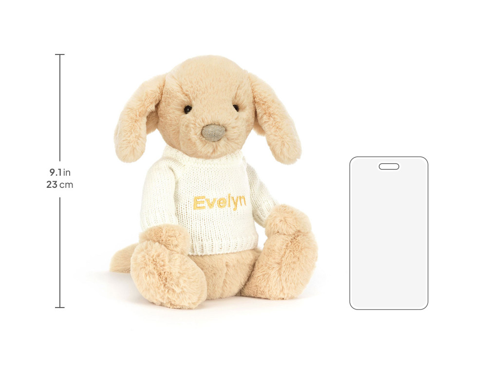 Bashful Luxe Puppy Orlando with Personalized Cream Jumper size chart
