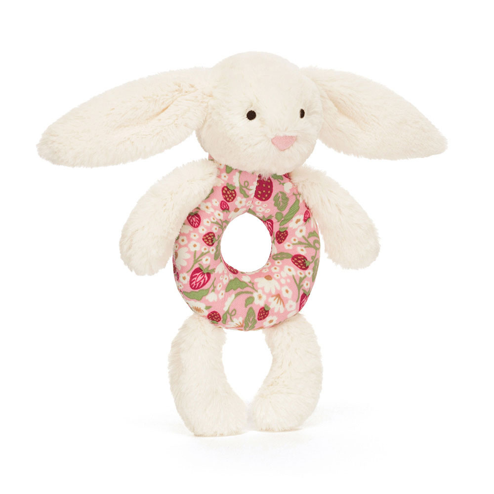 Blossom Cream Bunny 'Berry' Ring Rattle - Official Jellycat