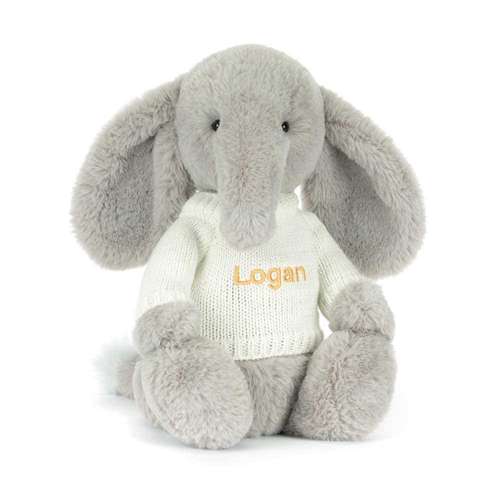 Bashful Luxe Elephant Thuddeus with Personalised Cream Jumper, Main View