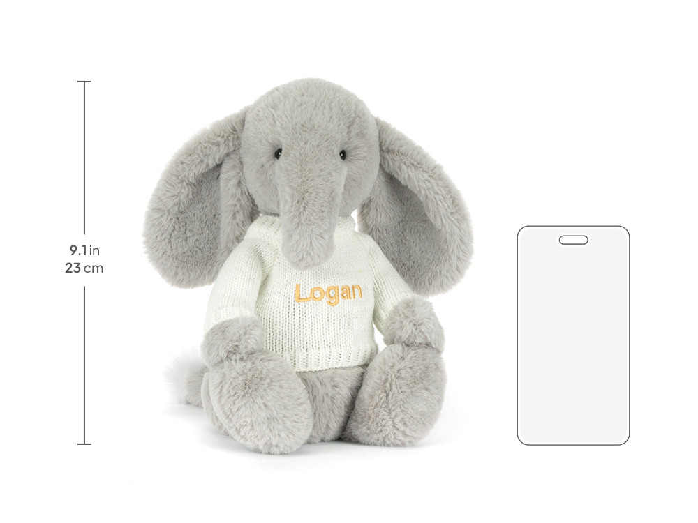 Bashful Luxe Elephant Thuddeus with Personalized Cream Jumper size chart