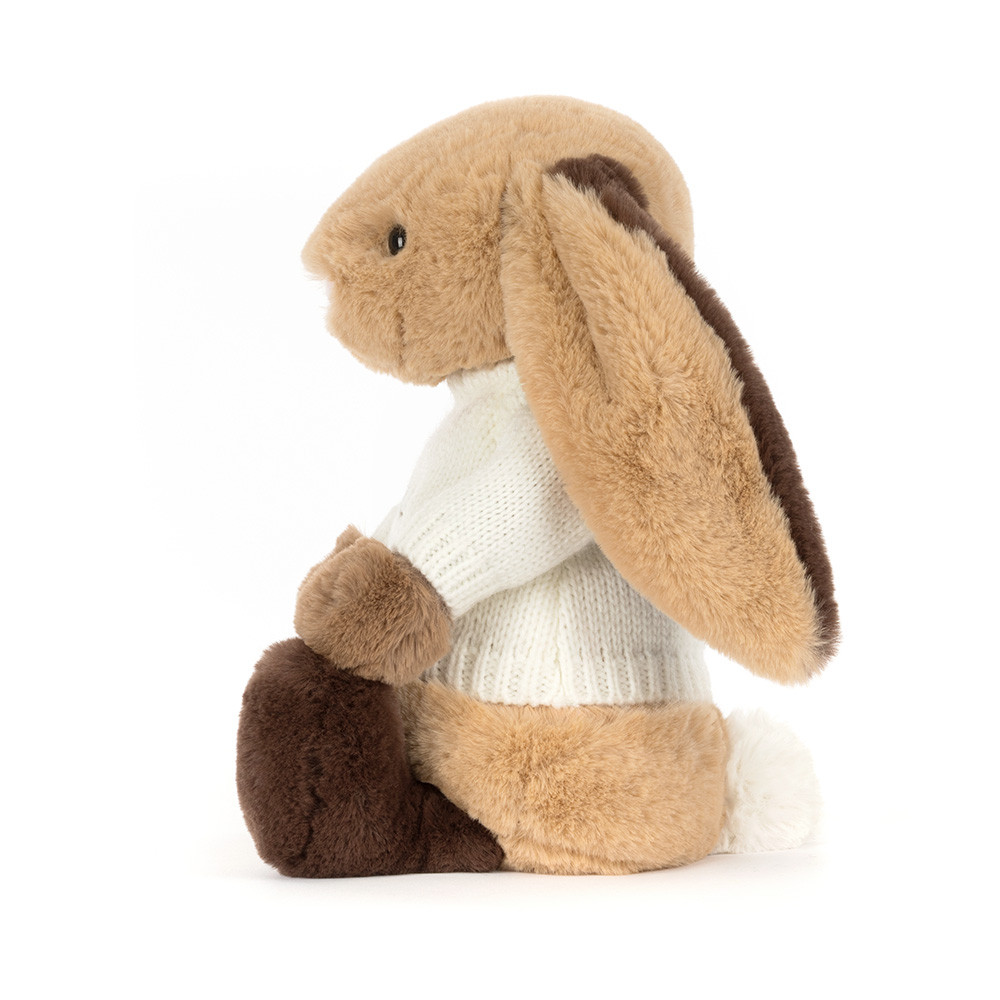 Bashful Patchwork Brown Bunny with Personalised Cream Jumper
