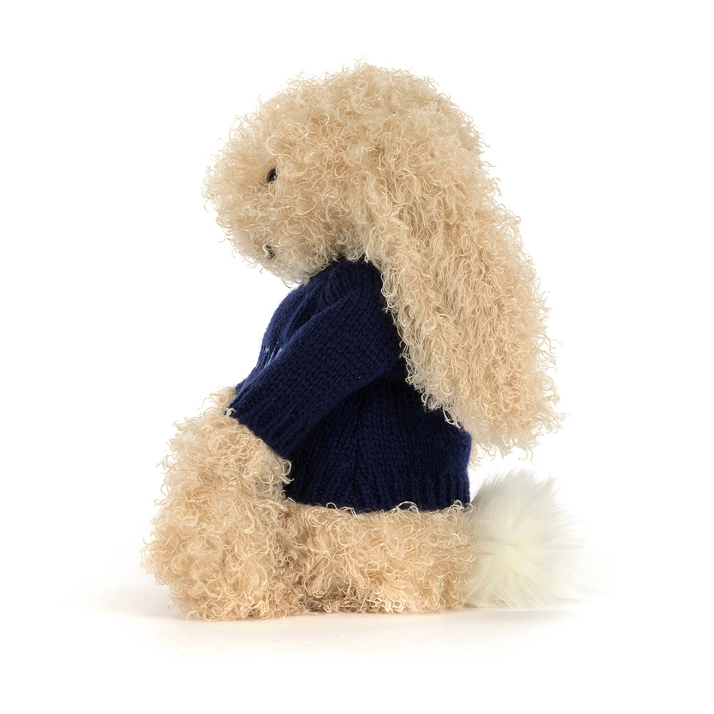 Bashful Luxe Bunny Curly with Personalised Navy Jumper - Official