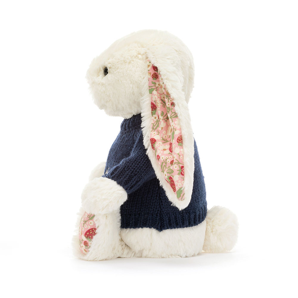 Blossom Cream Bunny 'Berry' with Personalised Navy Jumper, View 2