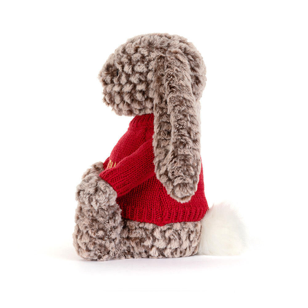 Bashful Luxe Bunny Pine with Personalised Red Jumper