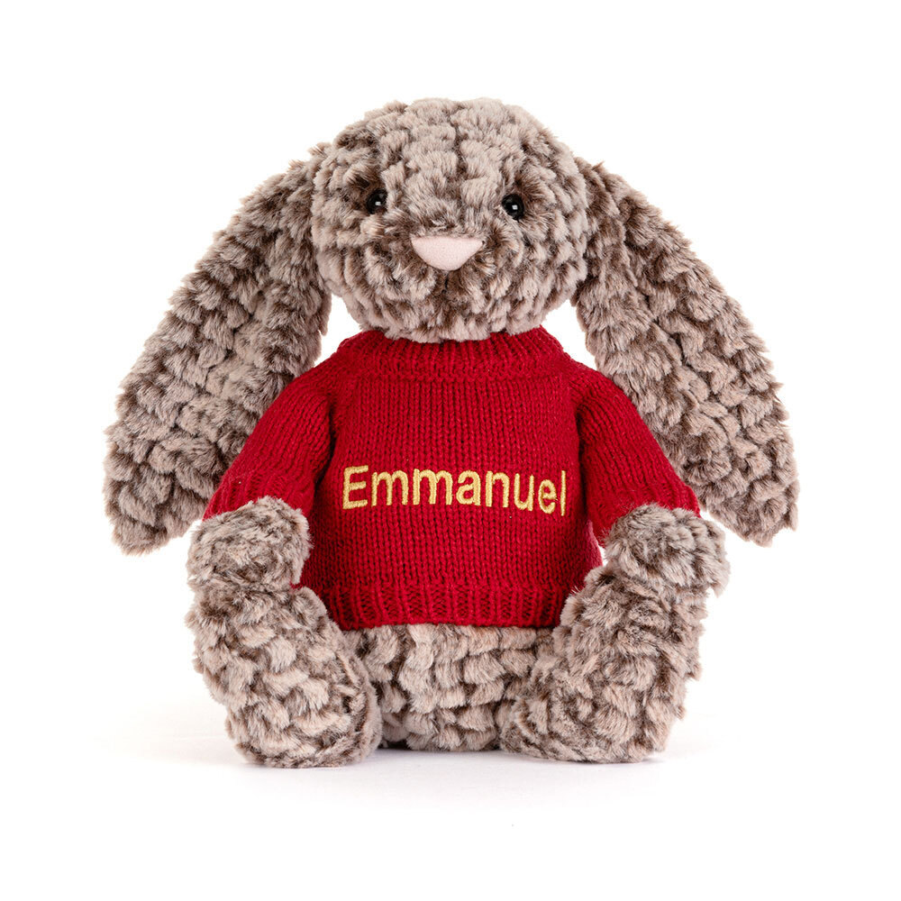 Bashful Luxe Bunny Pine with Personalised Red Jumper - Official
