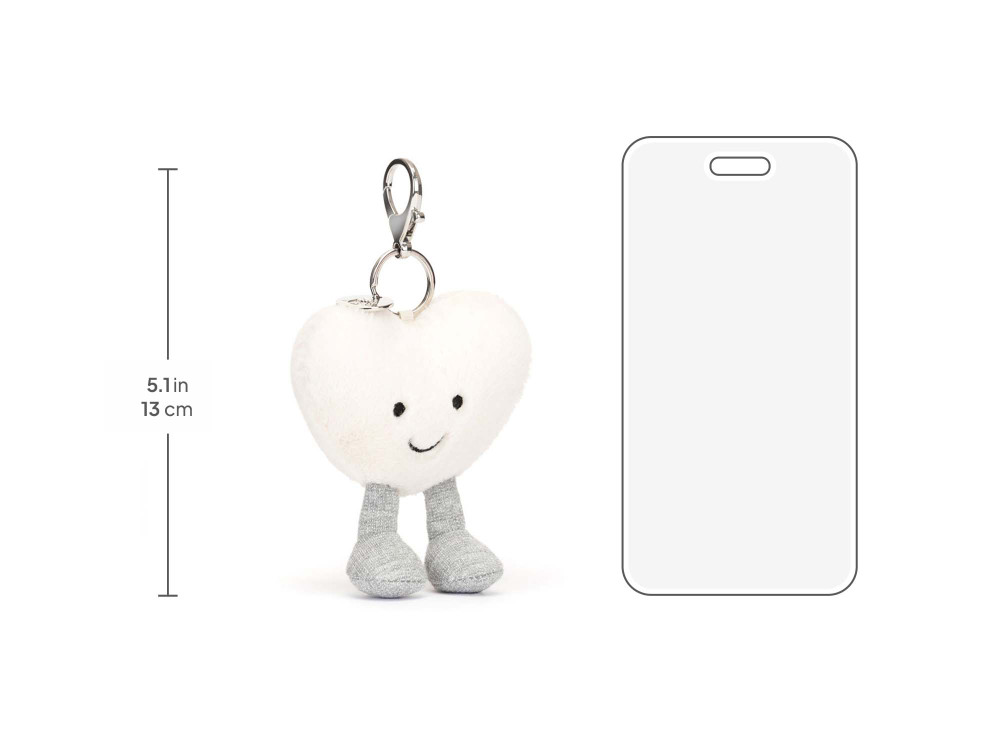 Amuseables Cream Heart Bag Charm, size chart