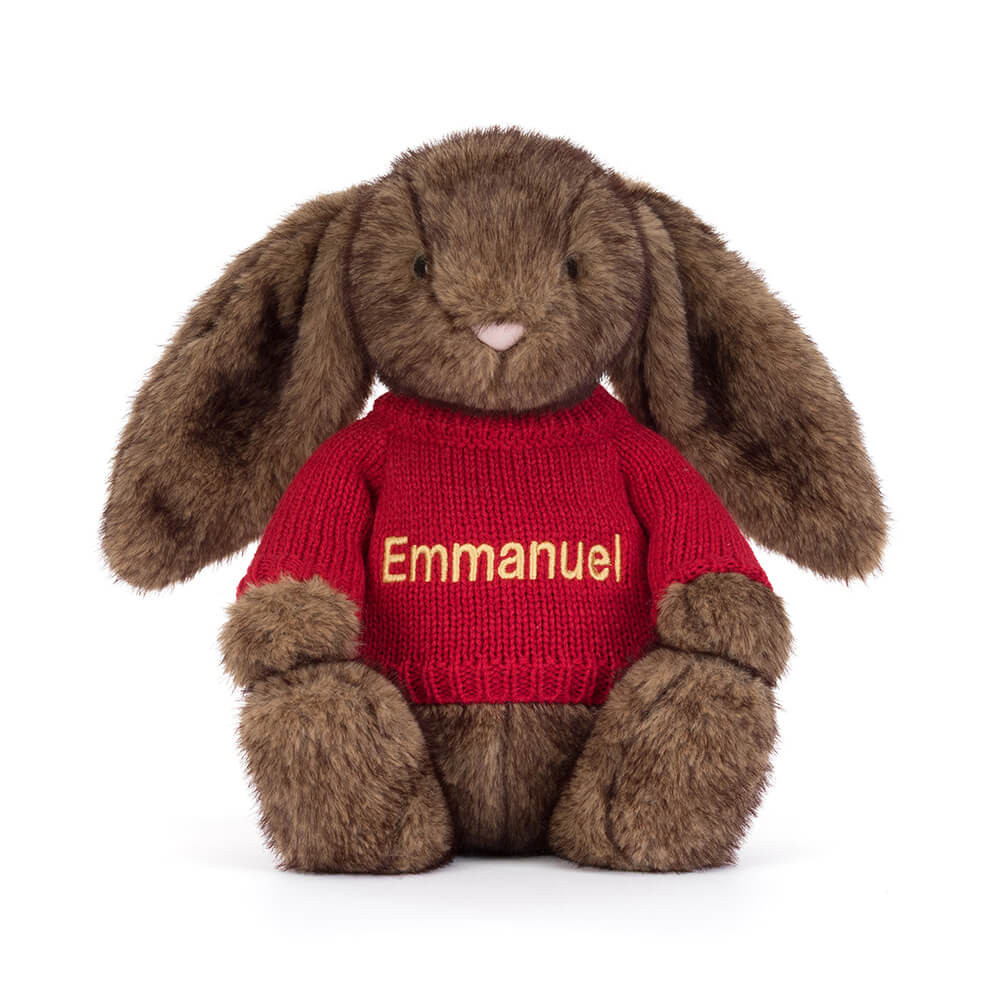 Hoppleston Luxe Bunny with Personalised Red Jumper - Official Jellycat
