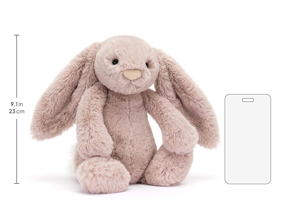 Bashful Luxe Bunny Rosa Medium, size chart