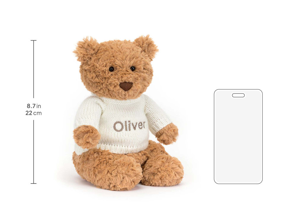 Bartholomew Bear with Personalized Cream Jumper, size chart