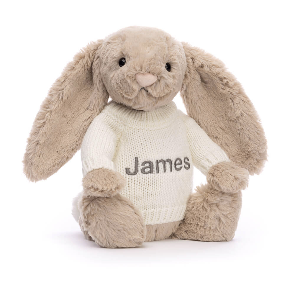 Bashful Beige Bunny with Personalised Cream Jumper - Official Jellycat