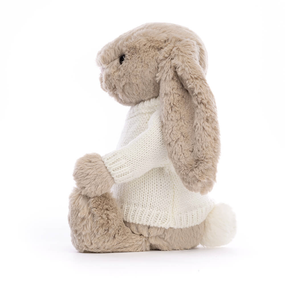 Bashful Beige Bunny with Personalised Cream Jumper - Official Jellycat
