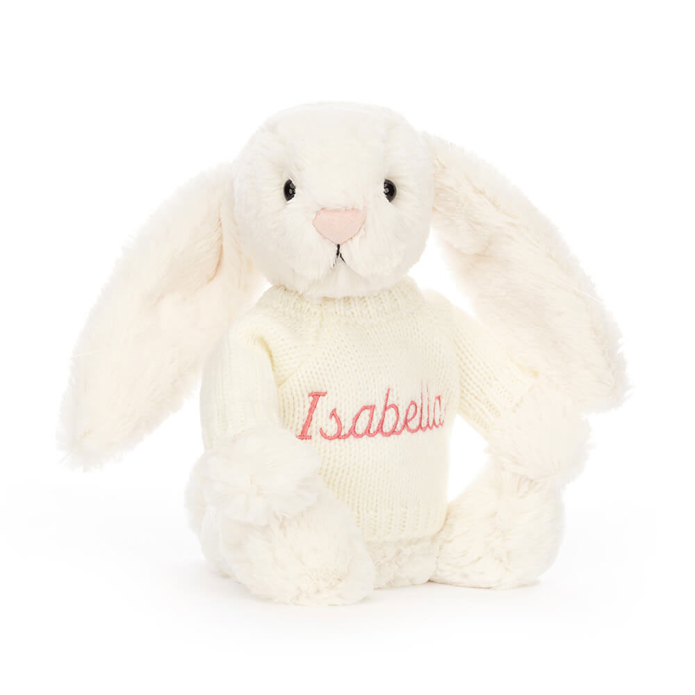  Bashful Cream Bunny ぬいぐるみ Bashful Cream Bunny with Personalised Cream Jumper - Official Jellycat