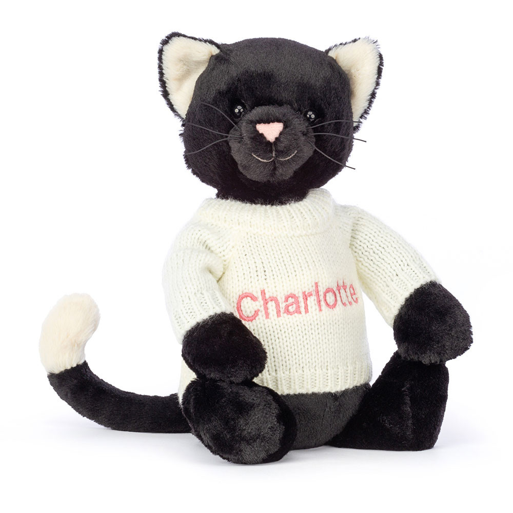 Bashful Black Kitten with Personalised Cream Jumper, View 4